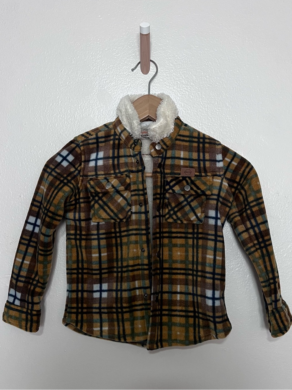 Weatherproof 4T Kids Plaid Sherpa Collar Shirt Jacket - Brown/Green